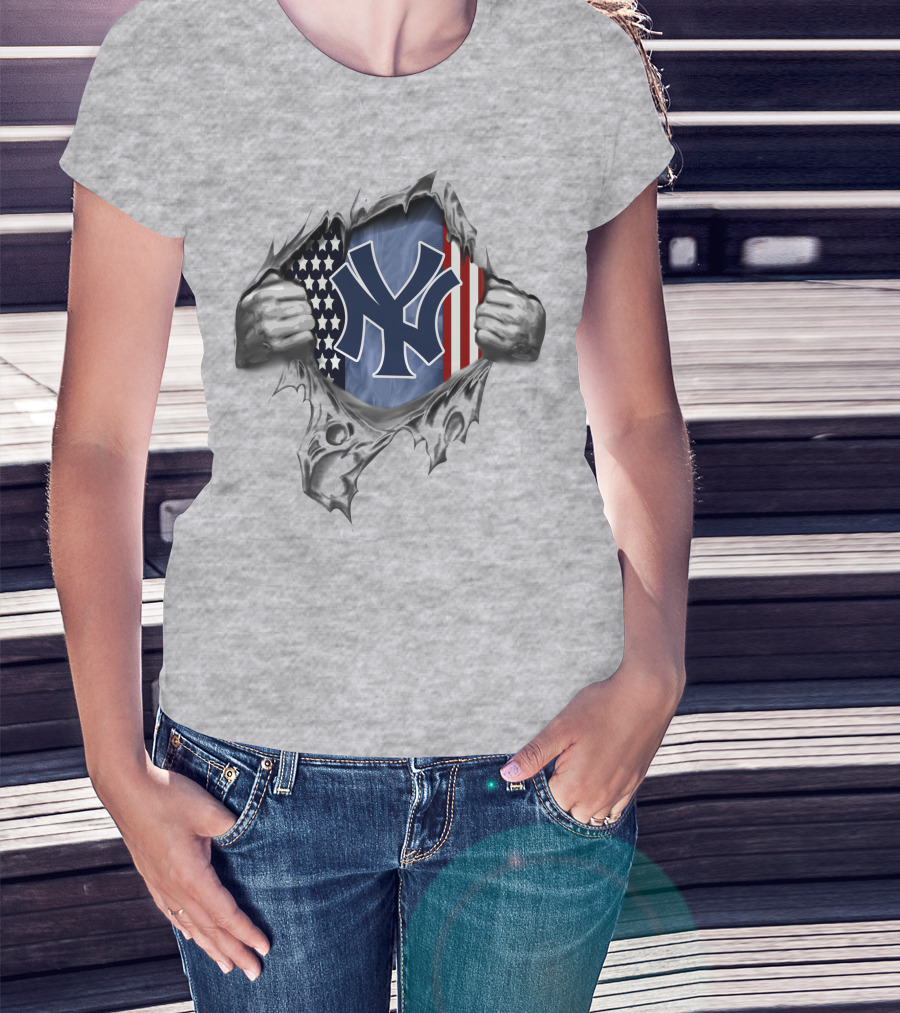 New York Yankees American Flag Torn Reveal T-Shirt