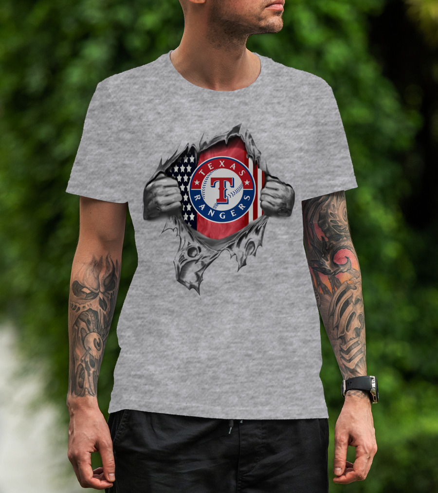 Texas Rangers American Flag Torn Reveal T-Shirt