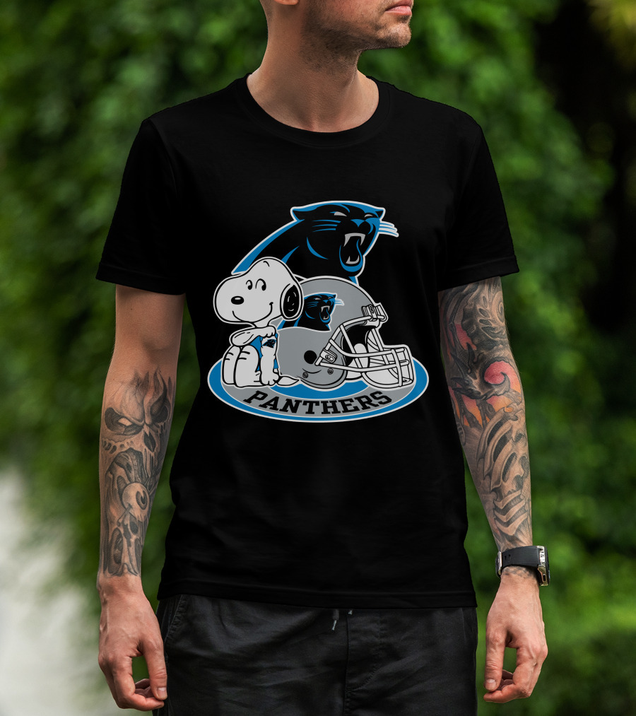 Snoopy Hugging Carolina Panthers Helmet With Team T-Shirt