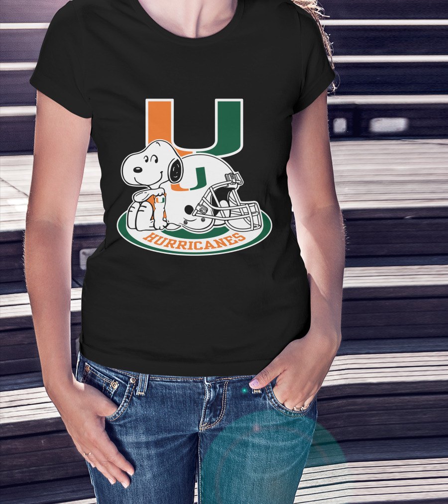 Miami Hurricanes Snoopy U Logo Helmet T-Shirt