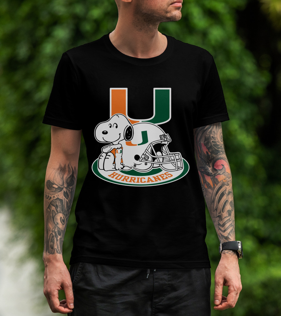 Miami Hurricanes Snoopy U Logo Helmet T-Shirt