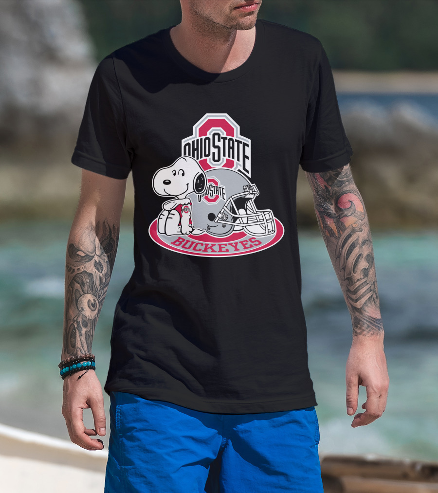 Ohio State Buckeyes Snoopy With Logo And Helmet T-Shirt