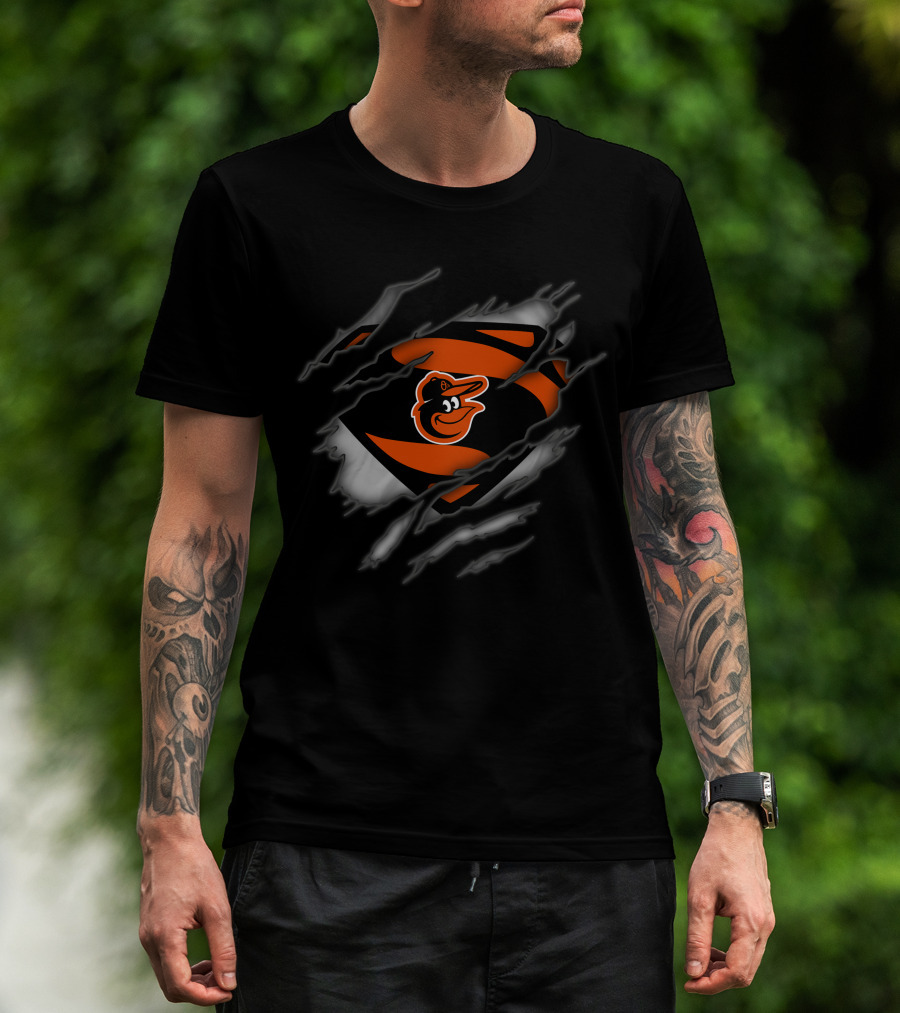 Baltimore Orioles Logo In Superman Style Rip T-Shirt