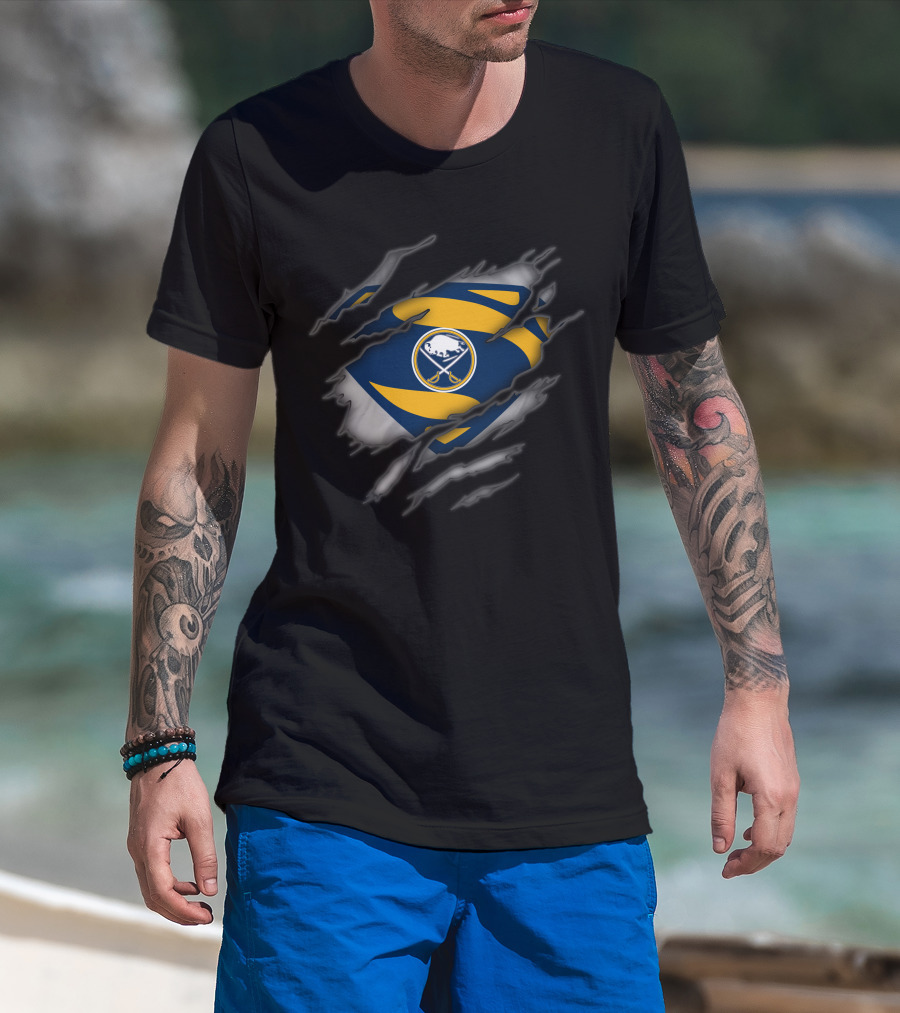 Buffalo Sabres Superman Logo Ripped T-Shirt