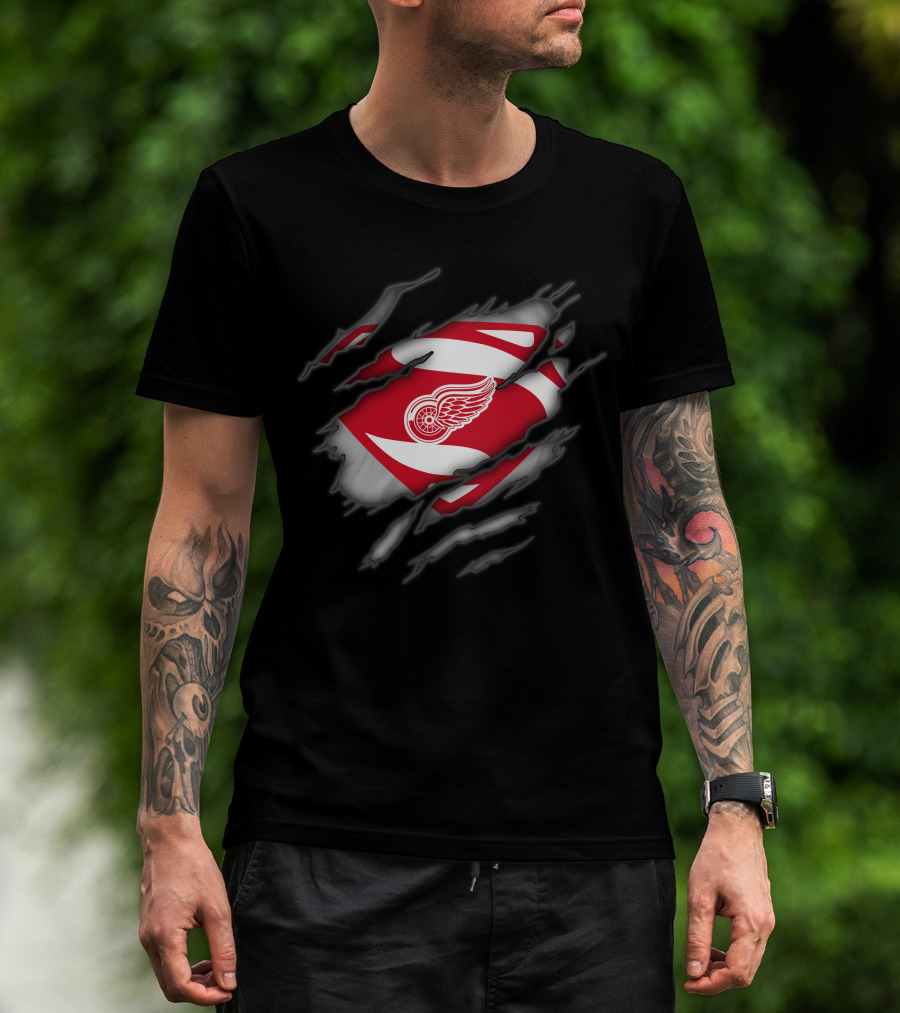 Detroit Red Wings Hockey Superman Logo Fusion T-Shirt