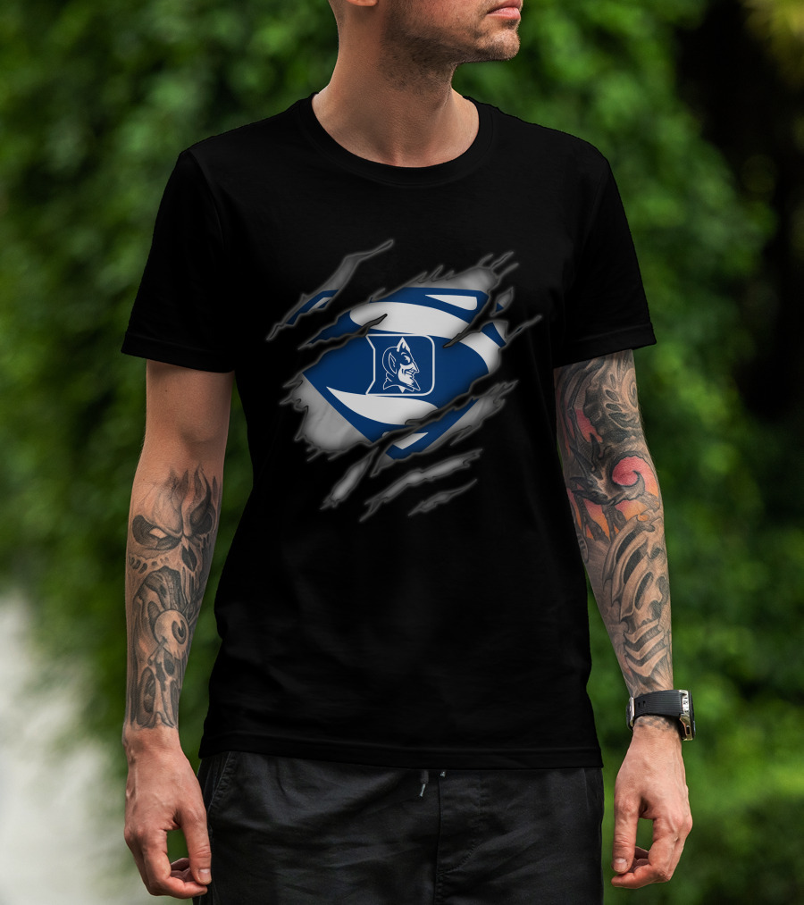 Duke Blue Devils Logo Superman-Inspired Graphic With Claw Marks T-Shirt
