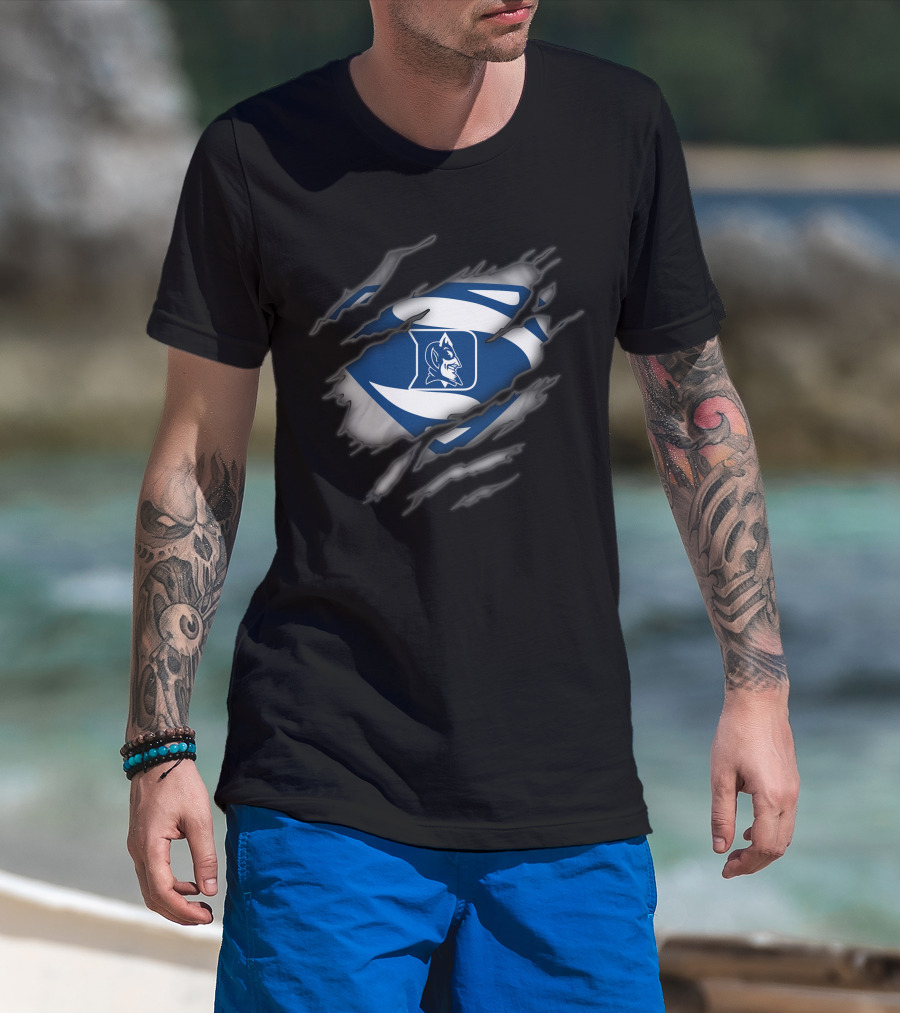 Duke Blue Devils Logo Superman-Inspired Graphic With Claw Marks T-Shirt