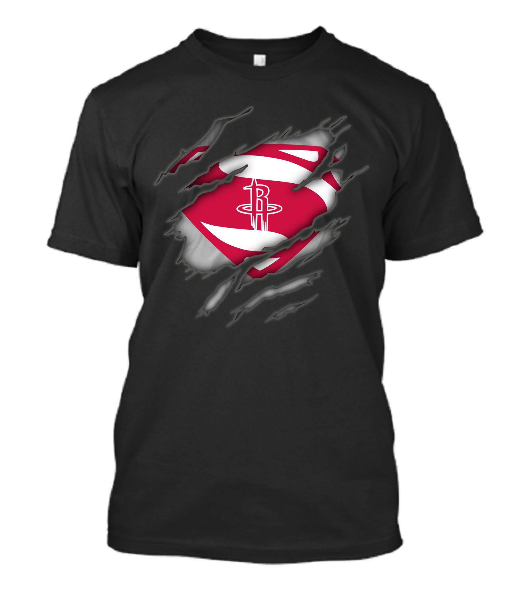 Houston Rockets Logo Superman Symbol Rip Claw Marks T-Shirt