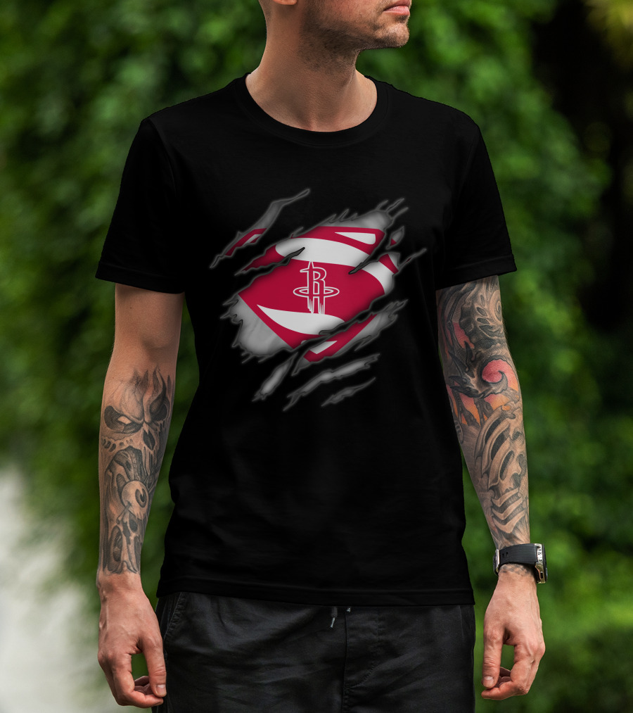 Houston Rockets Logo Superman Symbol Rip Claw Marks T-Shirt