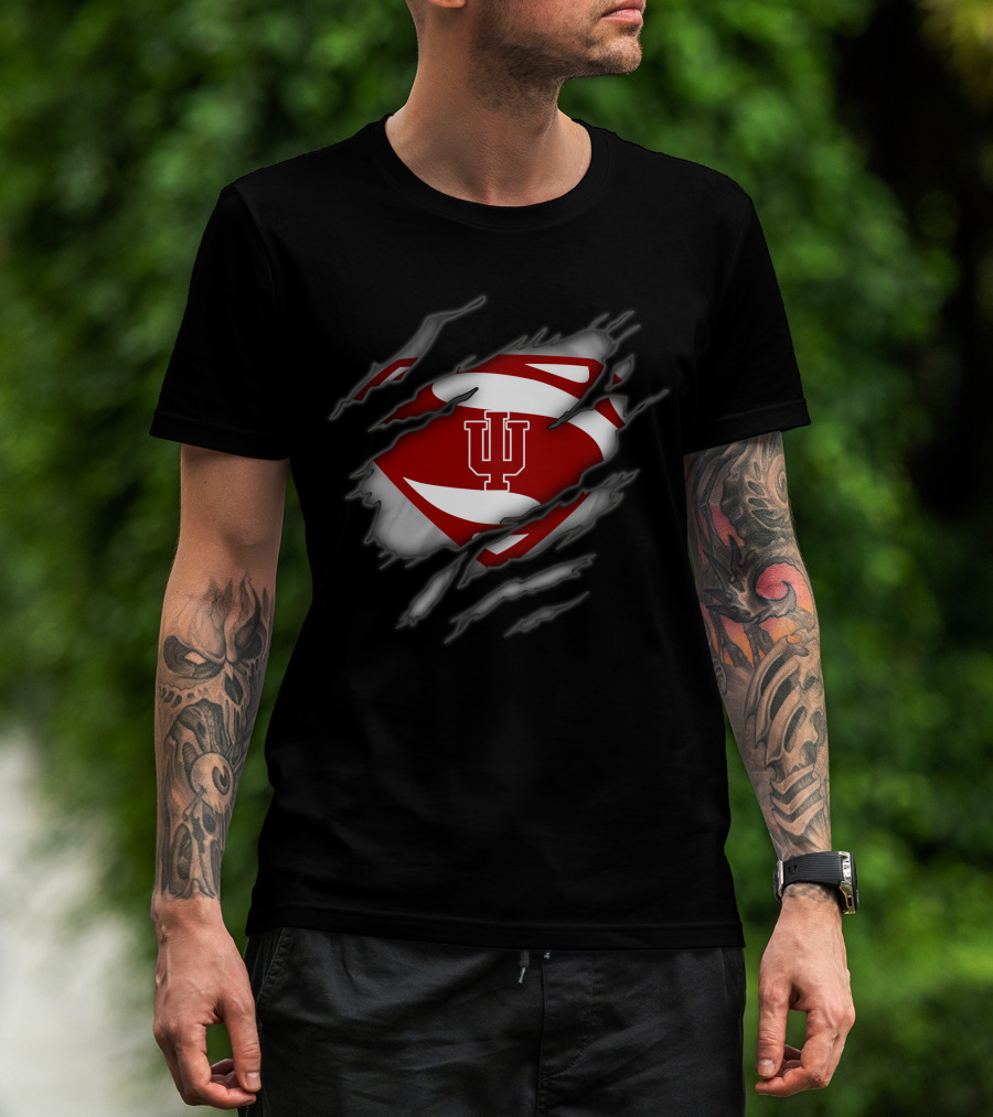 Indiana Hoosiers Superman Logo Iconic Symbol Rip T-Shirt