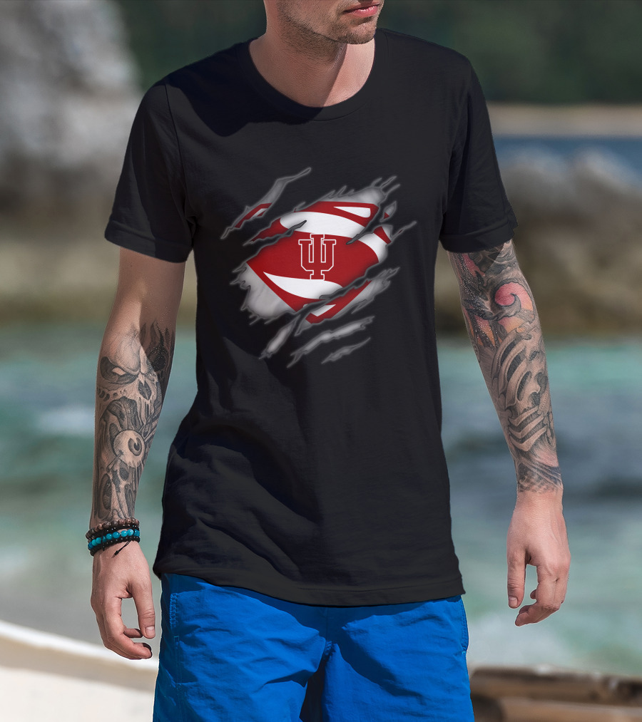 Indiana Hoosiers Superman Logo Iconic Symbol Rip T-Shirt