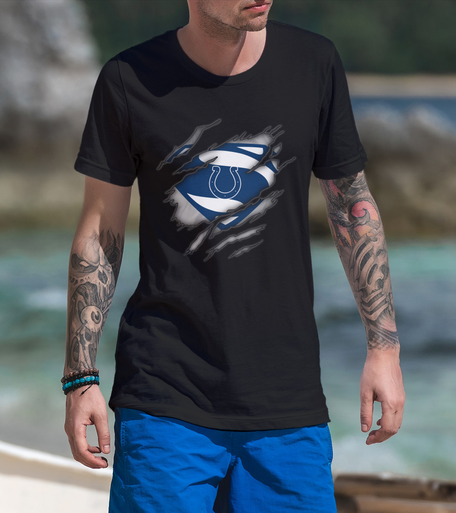 Indianapolis Colts Logo Superman Style Tear Effect T-Shirt