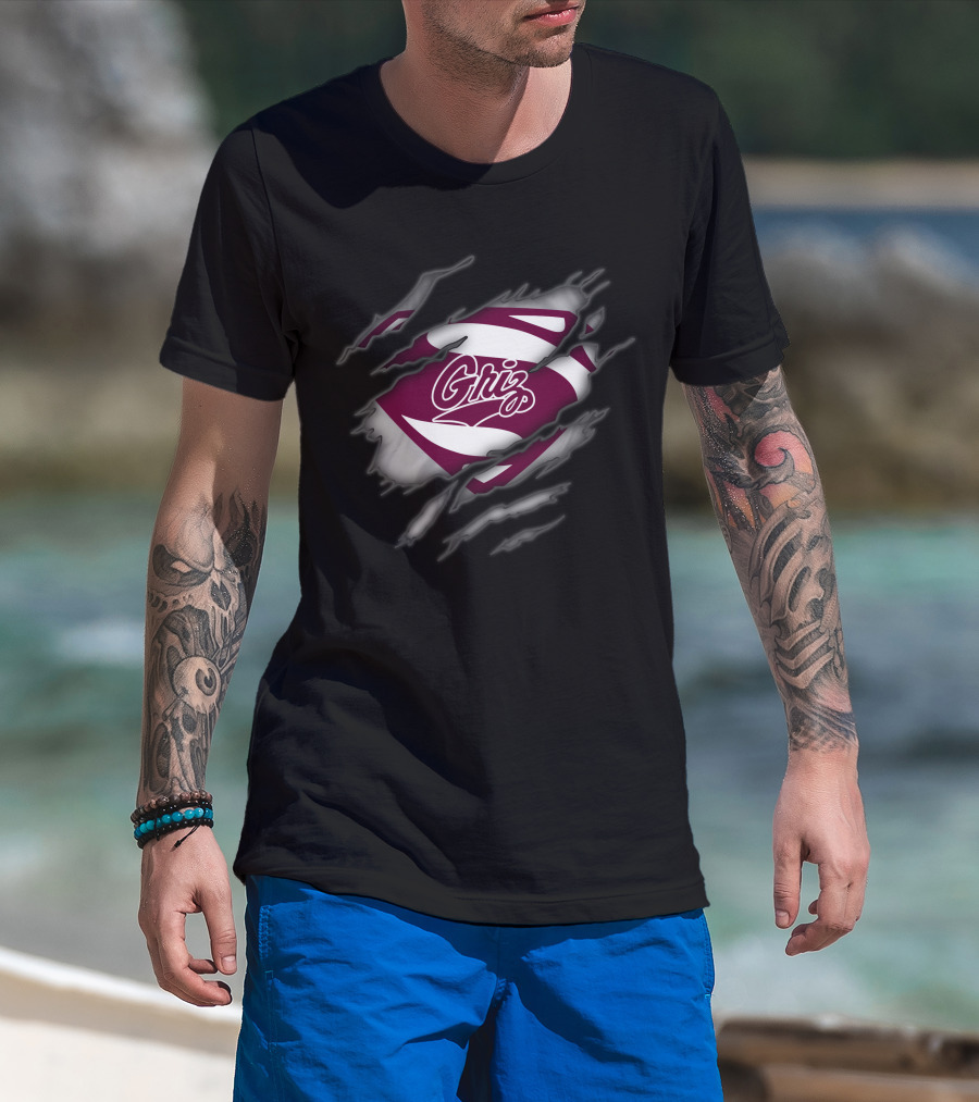 Griz Montana Grizzlies Superman Logo Rip T-Shirt