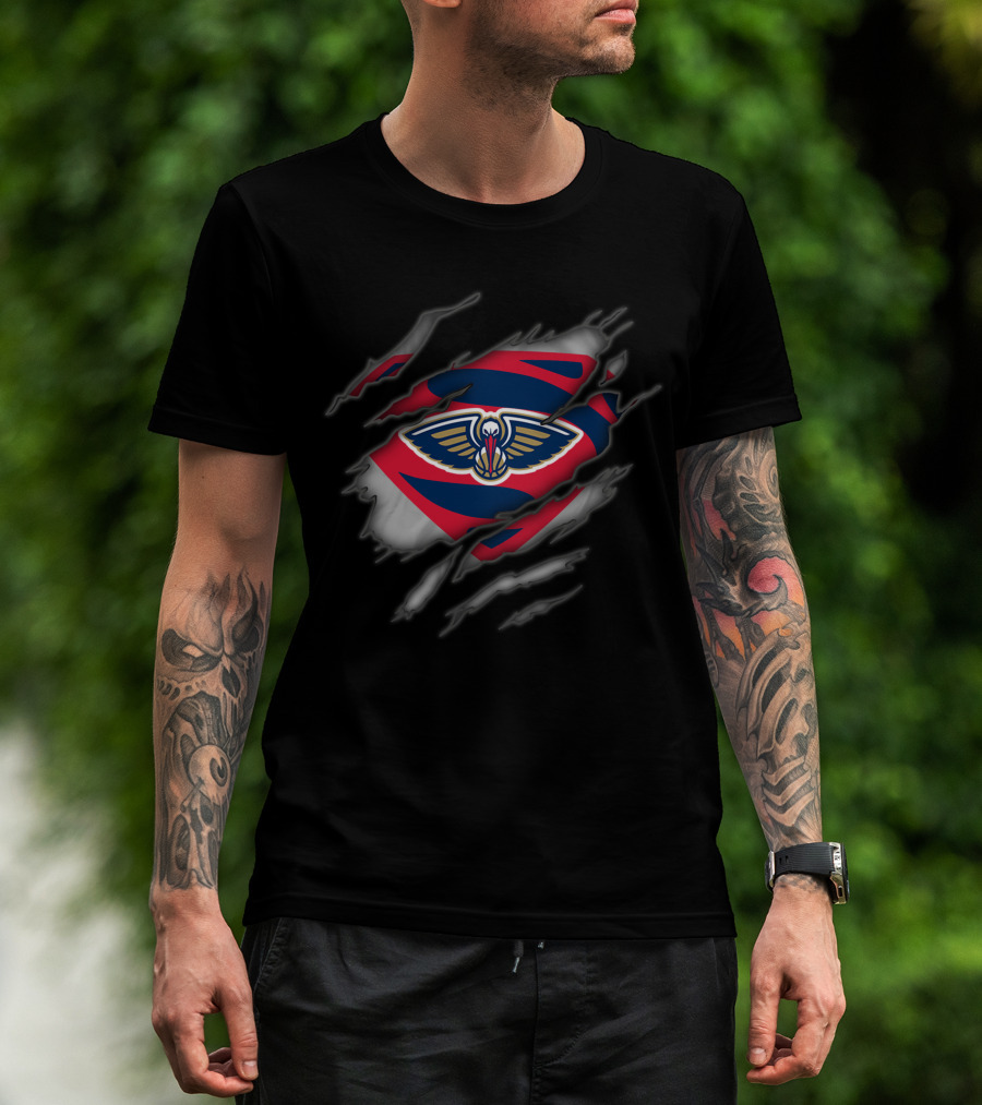 New Orleans Pelicans Logo Ripped Superman Style T-Shirt