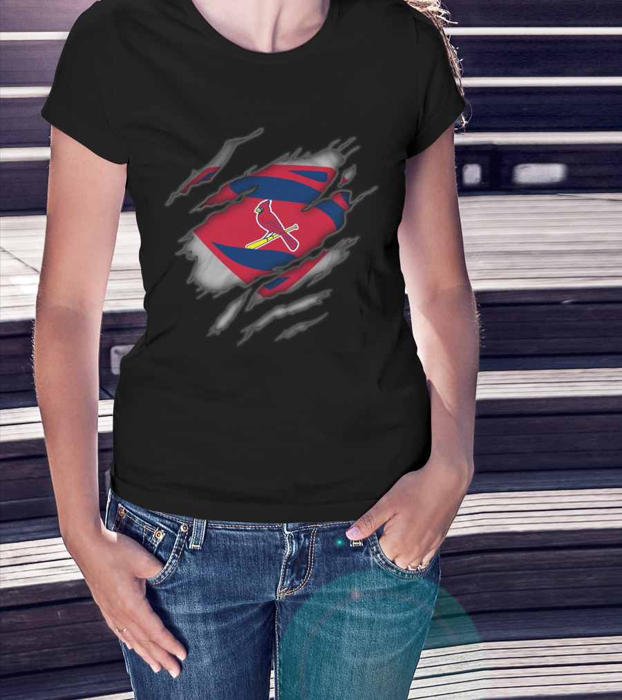 St Louis Cardinals Superman Logo With Torn Suit T-Shirt