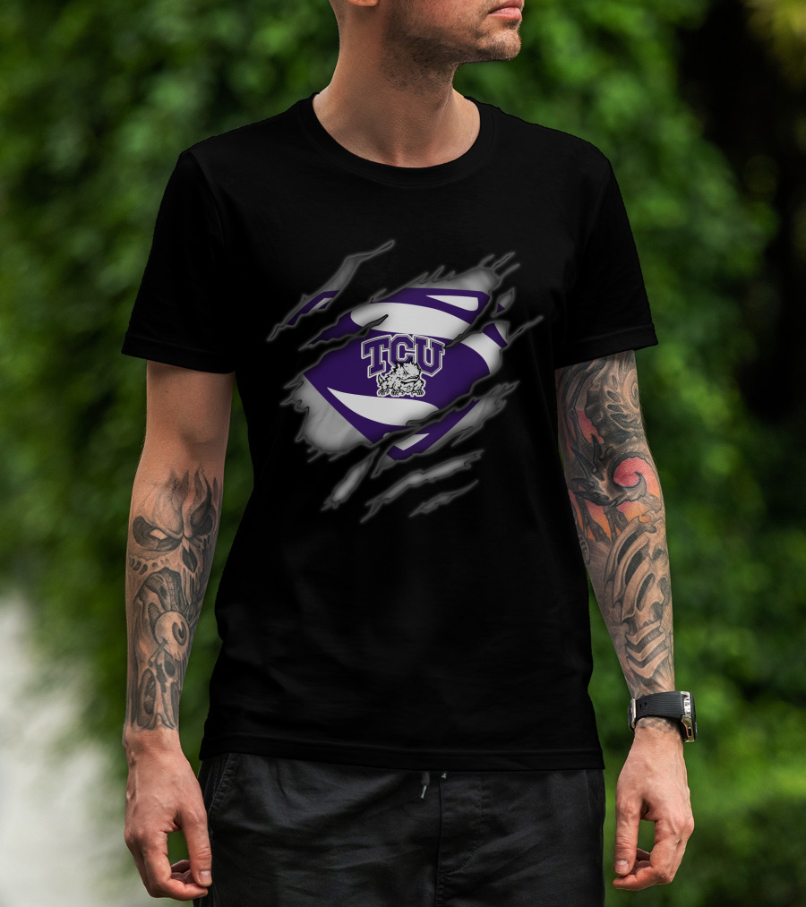 Tcu Horned Frogs Superman Logo With Rip Effect T-Shirt