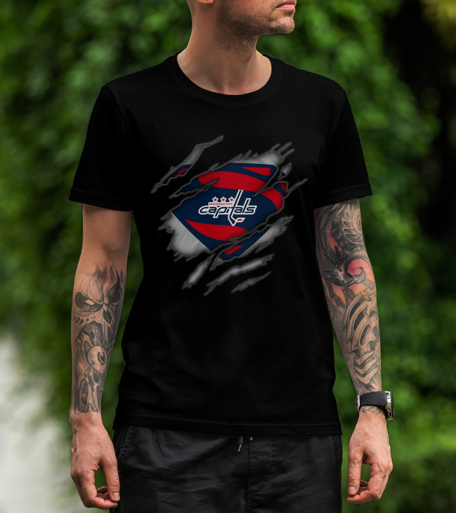 Washington Capitals Crest With Superman Ripped Effect T-Shirt