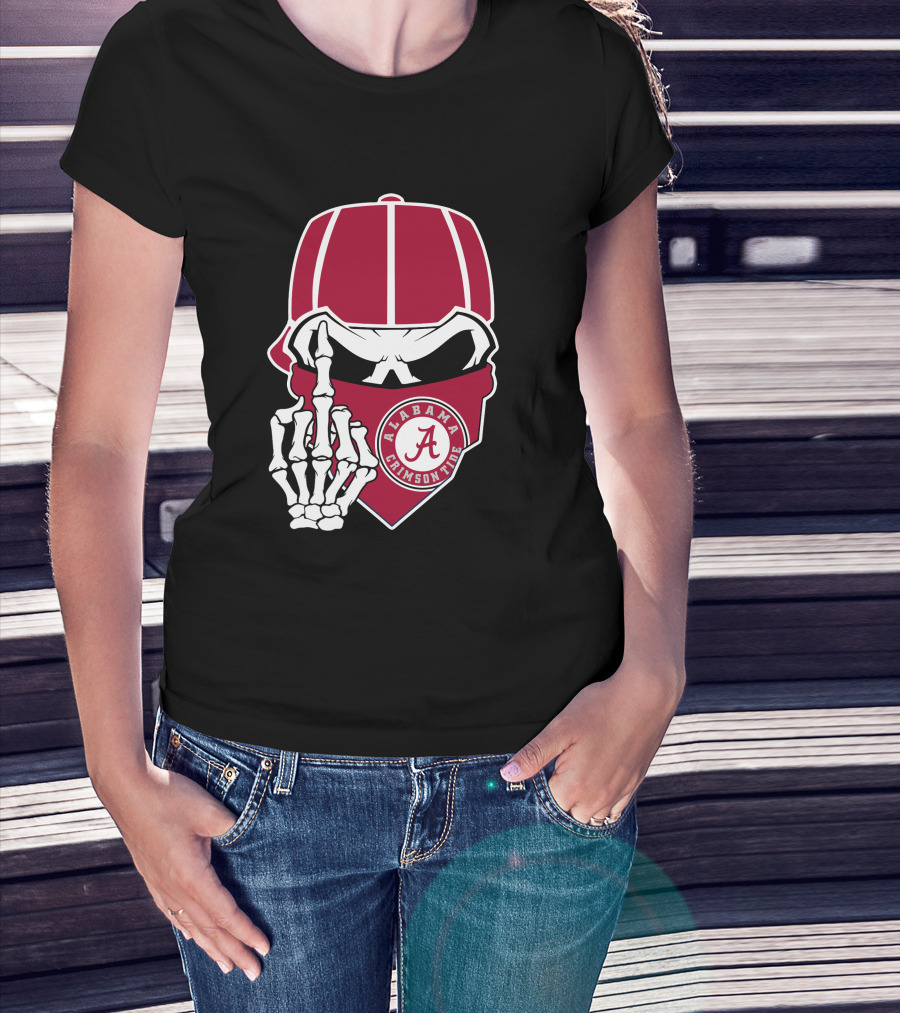 Alabama Crimson Tide Skull Bandana Skeleton Hand T-Shirt