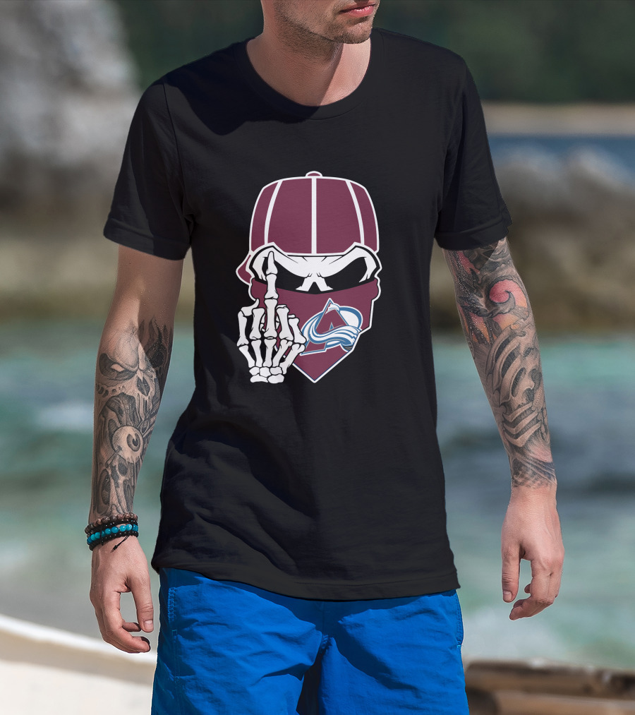 Colorado Avalanche Skeleton Middle Finger Bandana Cap T-Shirt