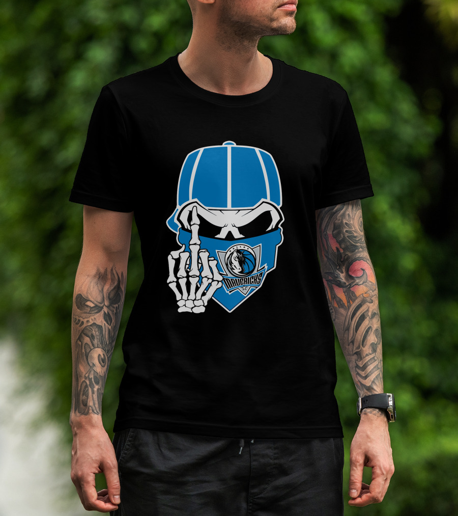 Dallas Mavericks Skull Bandana Skeleton Hand T-Shirt