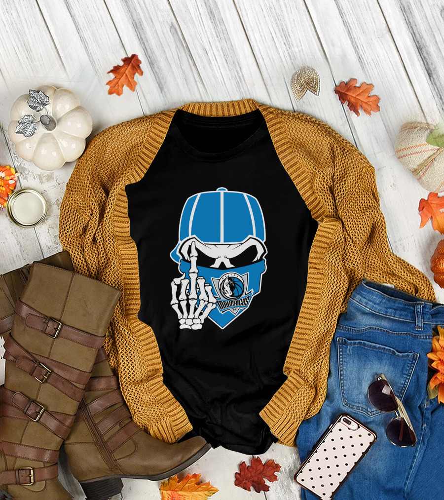 Dallas Mavericks Skull Bandana Skeleton Hand T-Shirt