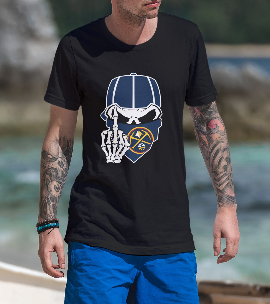 Denver Nuggets Skull Bandana Skeleton Hand T-Shirt