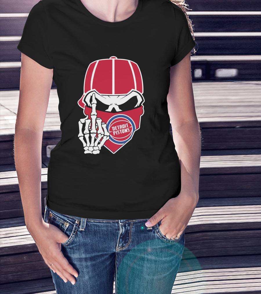 Detroit Pistons Skull Bandana Skeleton Gesture T-Shirt