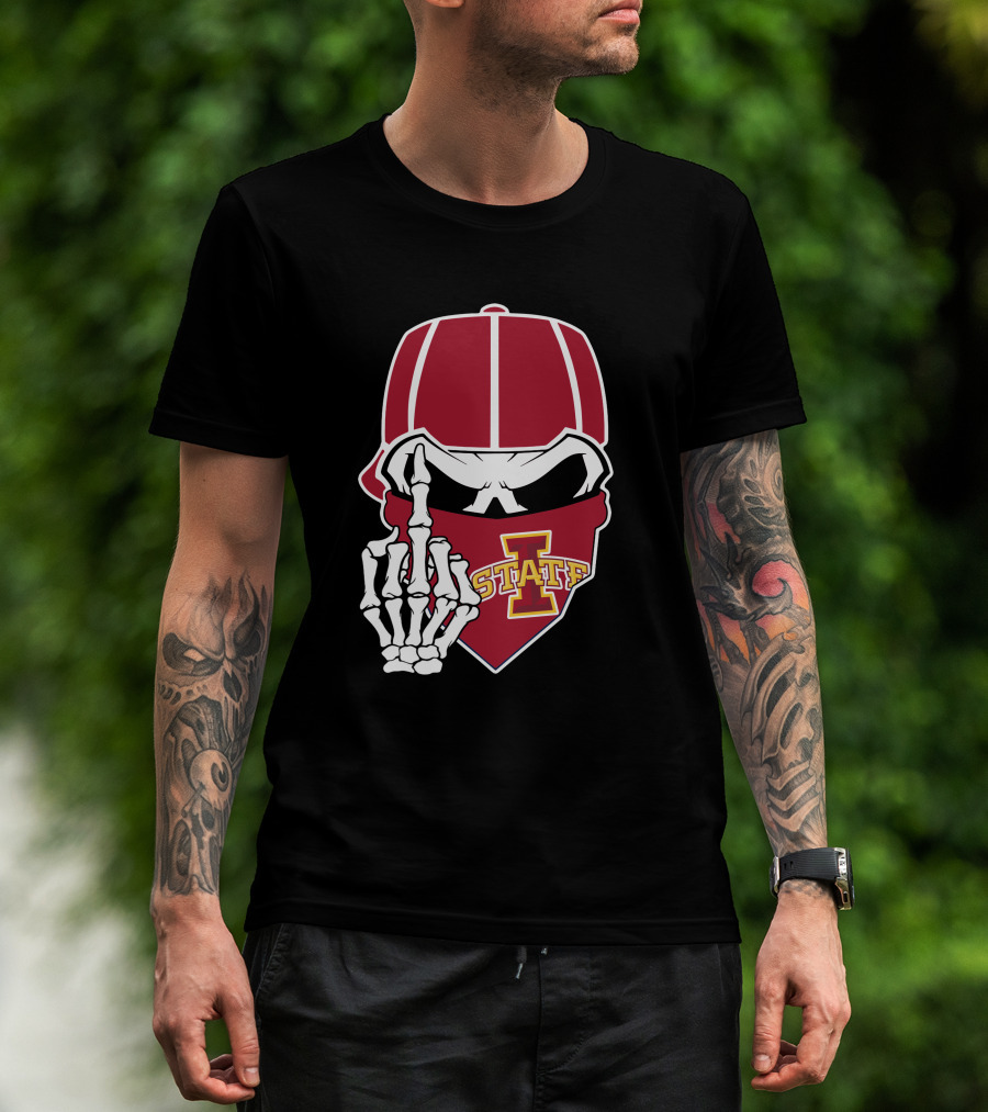 Iowa State Cyclones Skull Bandana Skeleton Hand Gesture T-Shirt