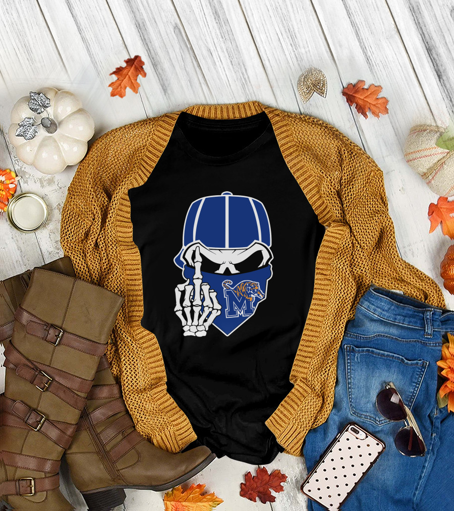 Memphis Tigers Skull Middle Finger Logo Football Team T-Shirt