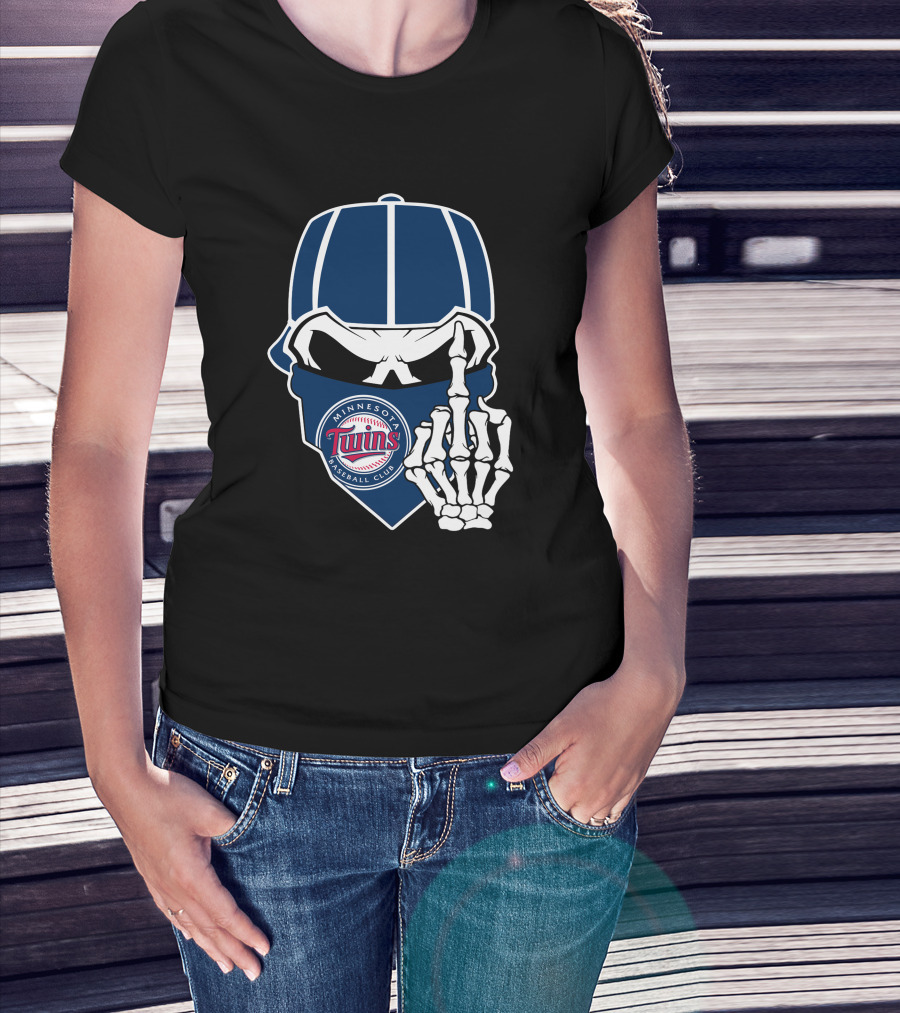 Minnesota Twins Baseball Club Skull With Skeleton Hand Symbol T-Shirt