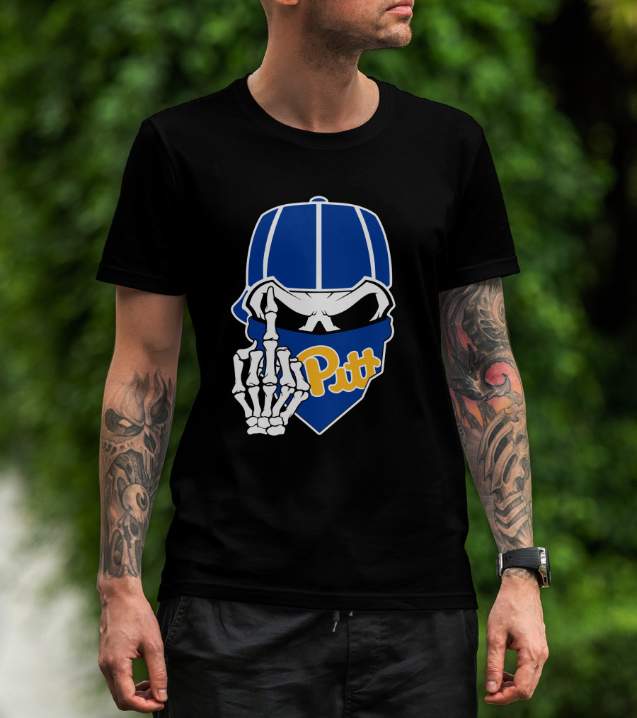 Pitt Panthers Skull Skeleton Hand T-Shirt