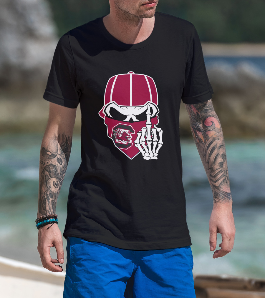 South Carolina Gamecocks Skull Bandana Skeleton Hand T-Shirt