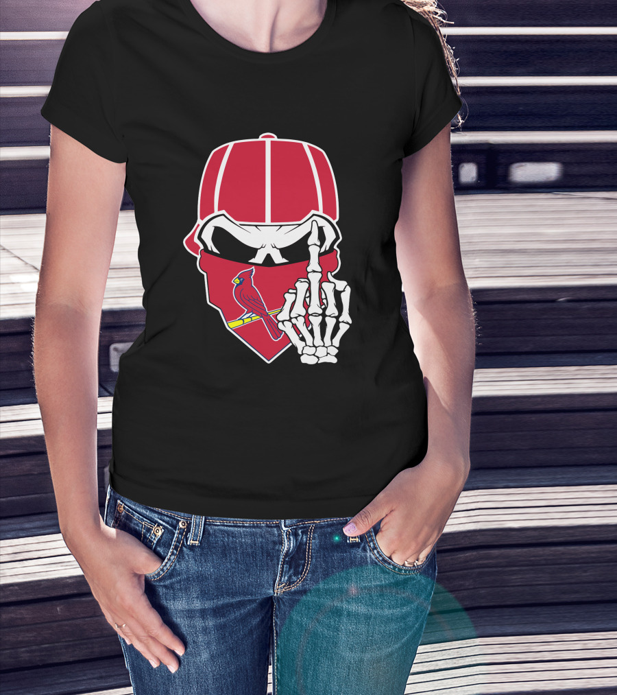 St Louis Cardinals Skull With Bandana And Skeleton Hand T-Shirt