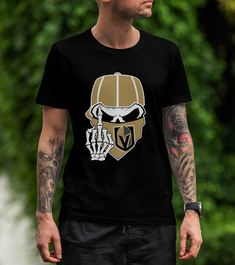 Vegas Golden Knights Skull Skeleton Middle Finger T-Shirt