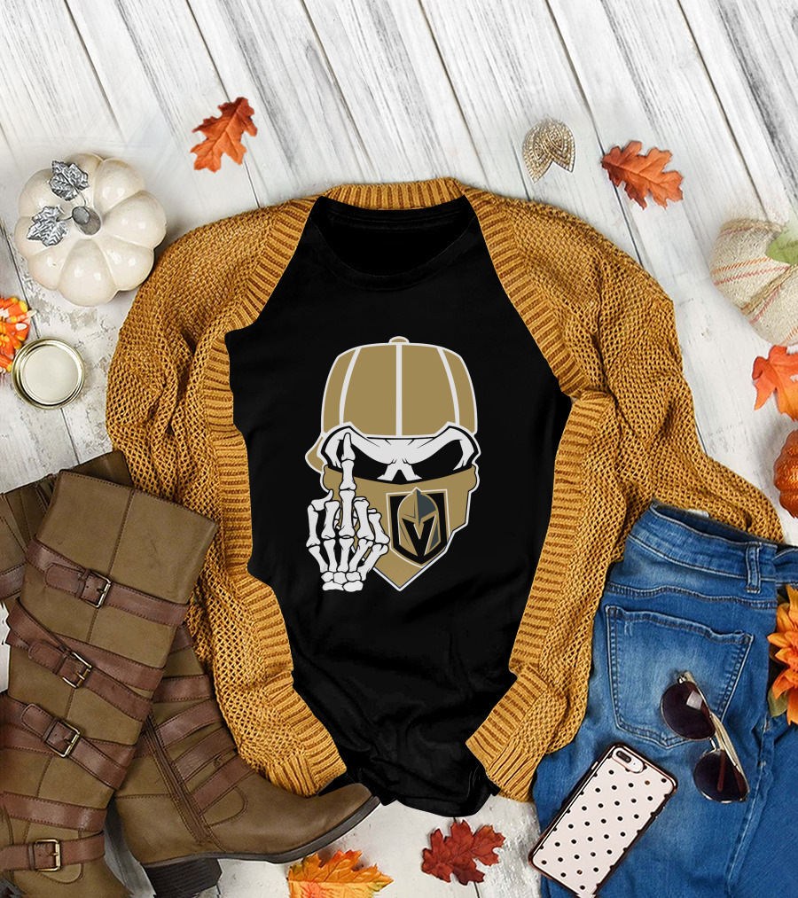 Vegas Golden Knights Skull Skeleton Middle Finger T-Shirt