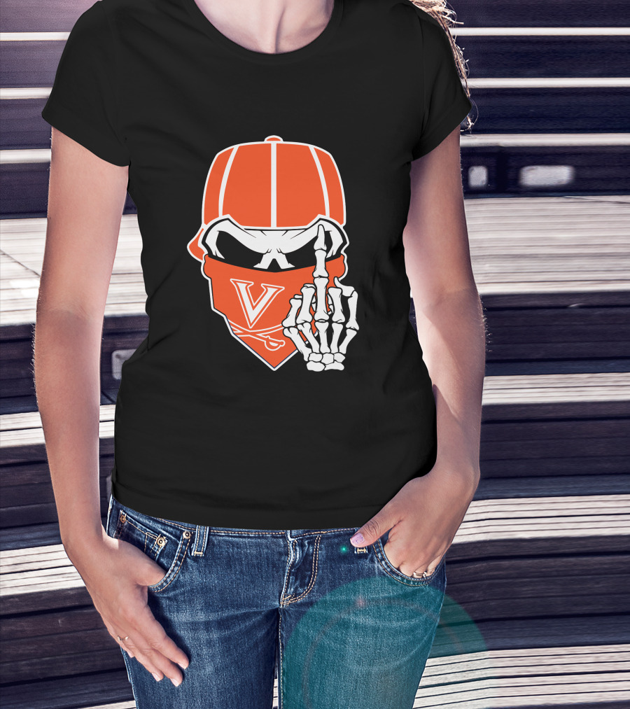 Virginia Cavaliers Skull Bandana Skeleton Gesture T-Shirt