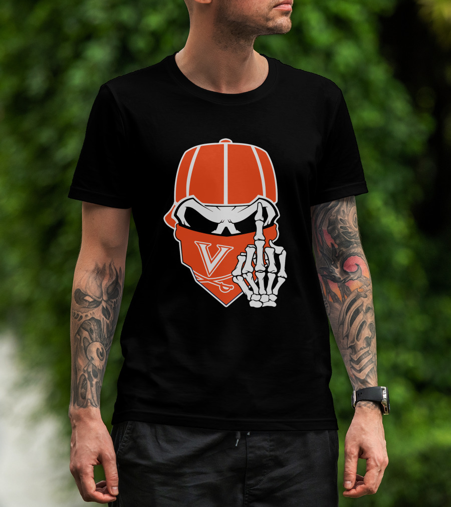 Virginia Cavaliers Skull Bandana Skeleton Gesture T-Shirt