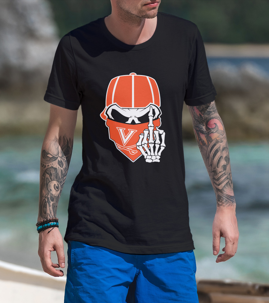 Virginia Cavaliers Skull Bandana Skeleton Gesture T-Shirt