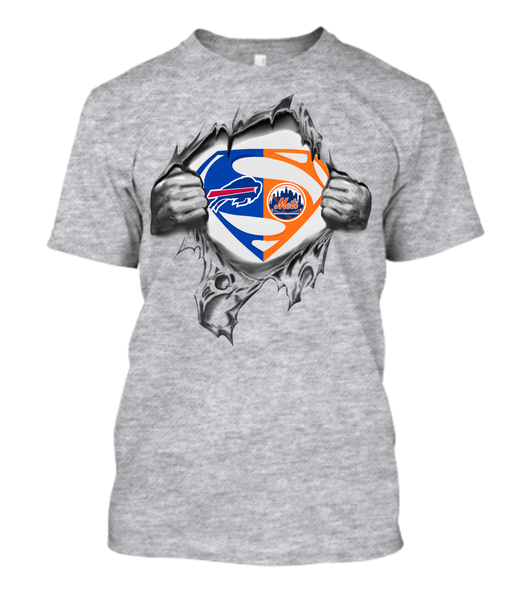 Buffalo Bills New York Mets Superman Logo Crossover T-Shirt