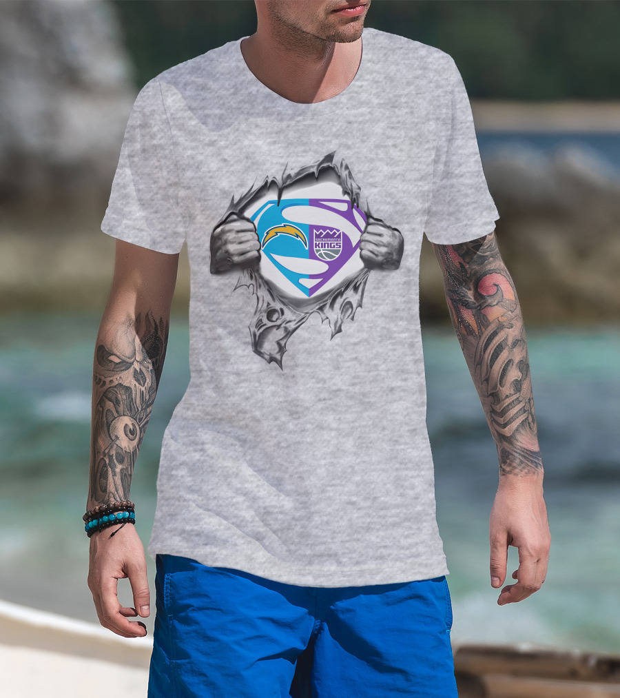 Chargers Sacramento Kings Superman Shield Logo Crossover T-Shirt