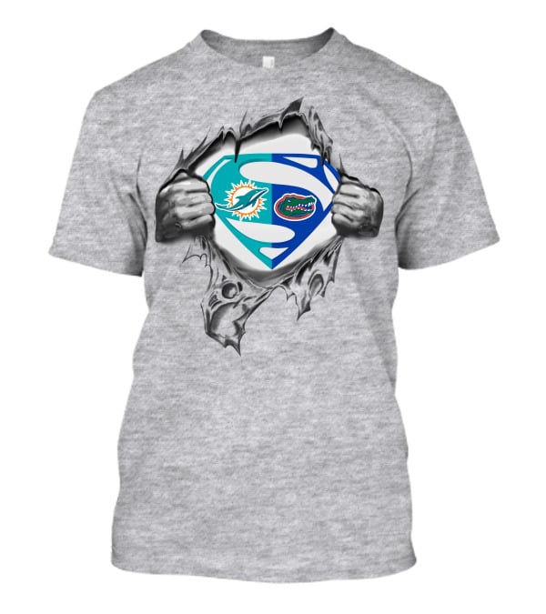 Miami Dolphins Florida Gators Superman Logo Fusion T-Shirt