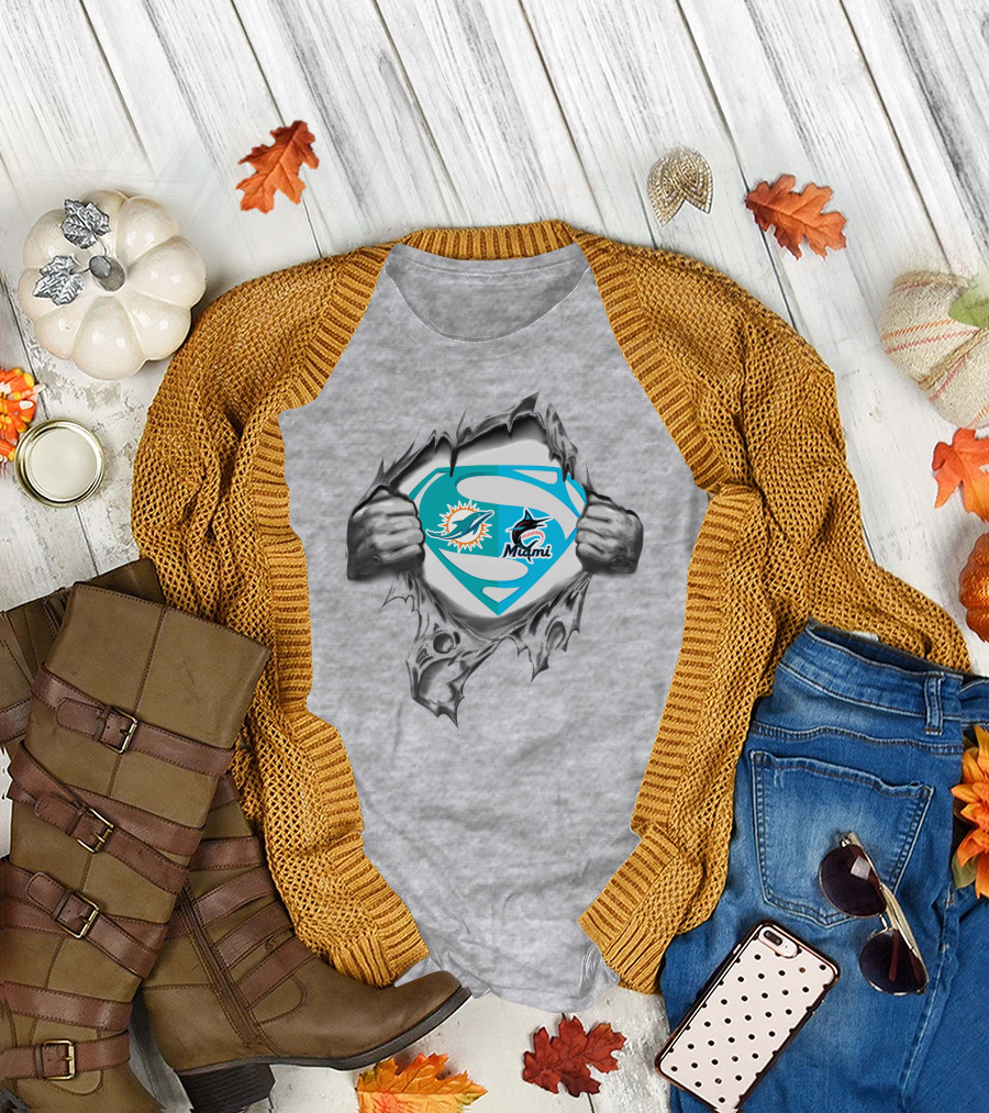 Miami Dolphins Miami Marlins Superman T-Shirt