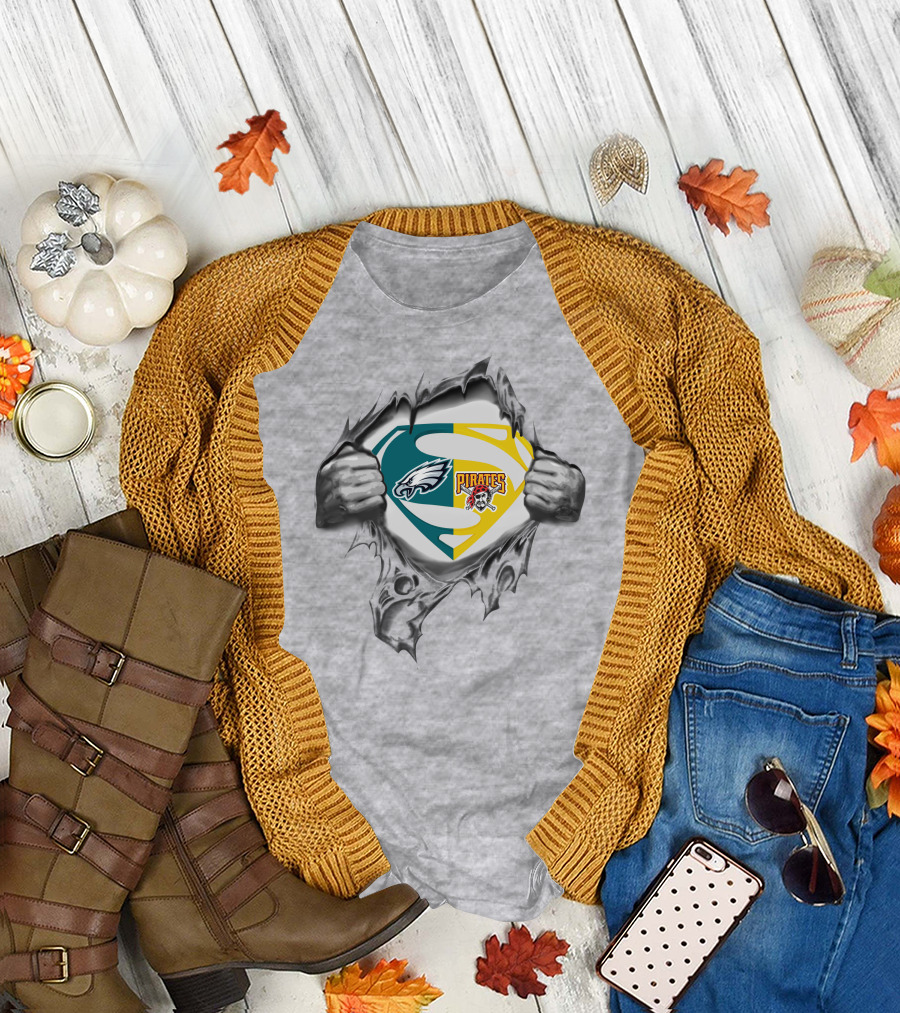 Eagles Pittsburgh Pirates Superman Logo Combination T-Shirt