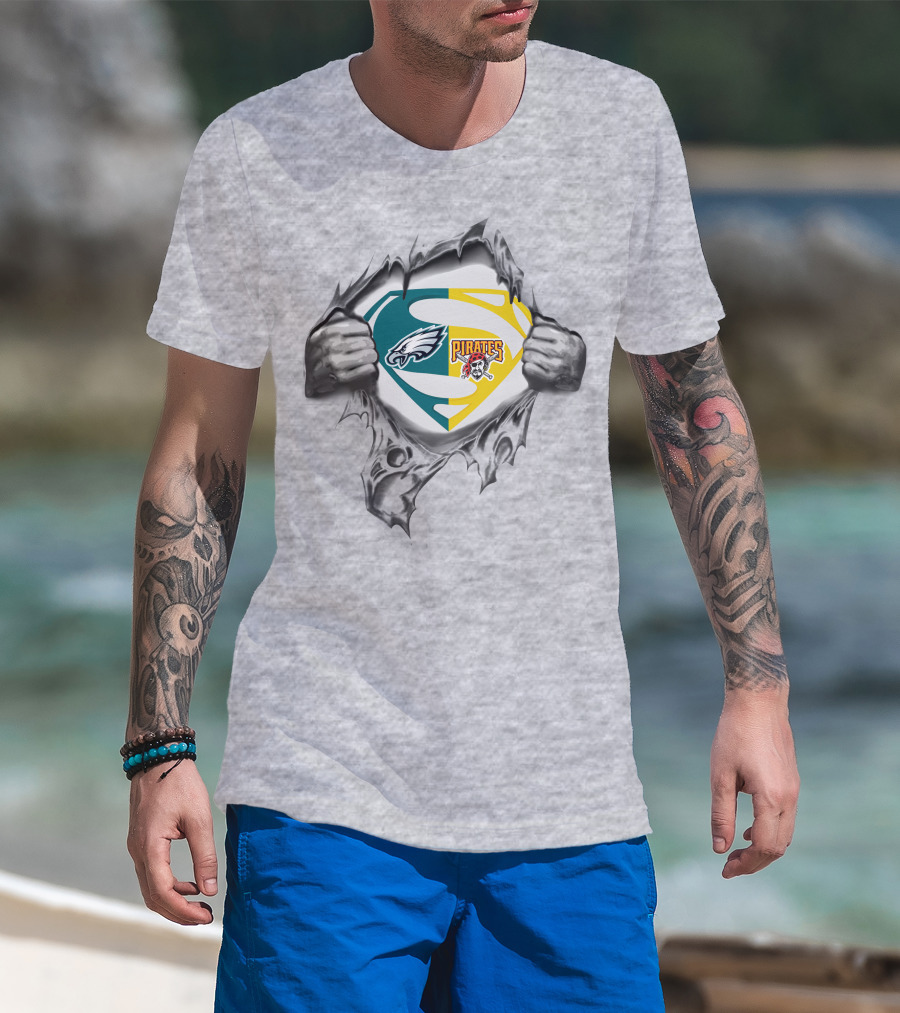 Eagles Pittsburgh Pirates Superman Logo Combination T-Shirt