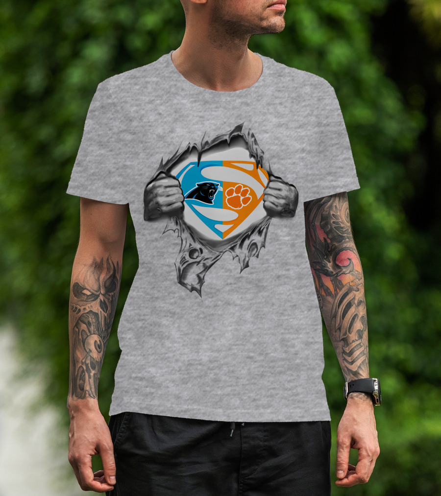Carolina Panthers Clemson Tigers Superman Logo Combination T-Shirt
