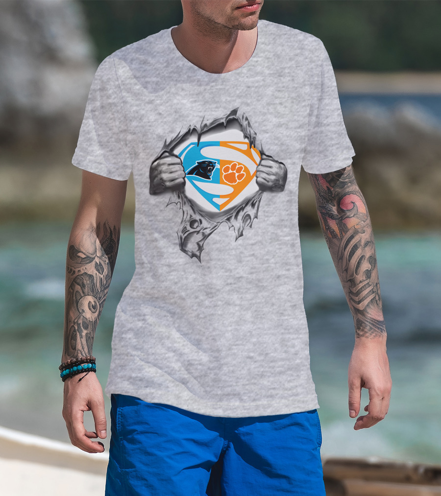 Carolina Panthers Clemson Tigers Superman Logo Combination T-Shirt