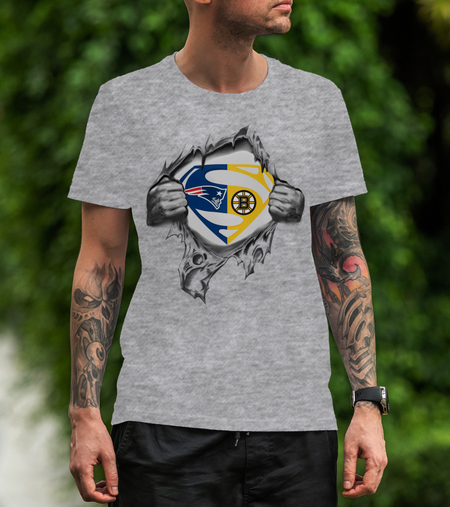 Patriots Boston Bruins Superman Logo Fusion T-Shirt