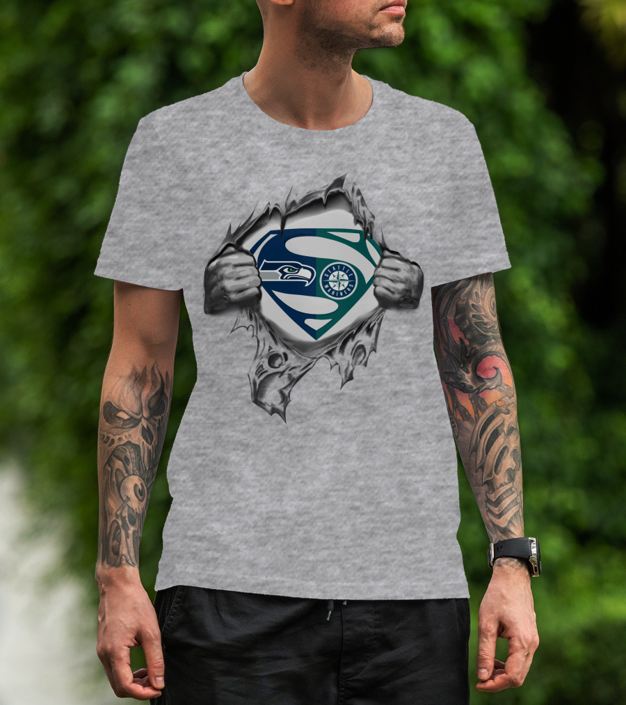 Superman Seattle Seahawks Mariners Logo Mashup T-Shirt
