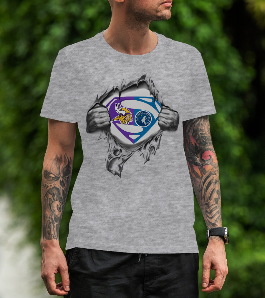 Vikings Minnesota Timberwolves Superman Logo Crossover T-Shirt