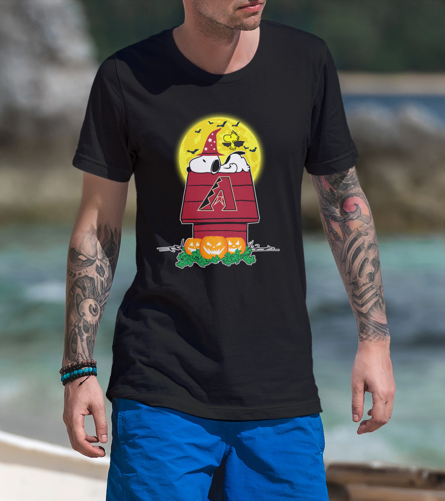 Arizona Diamondbacks Snoopy Halloween Full Moon Pumpkins T-Shirt